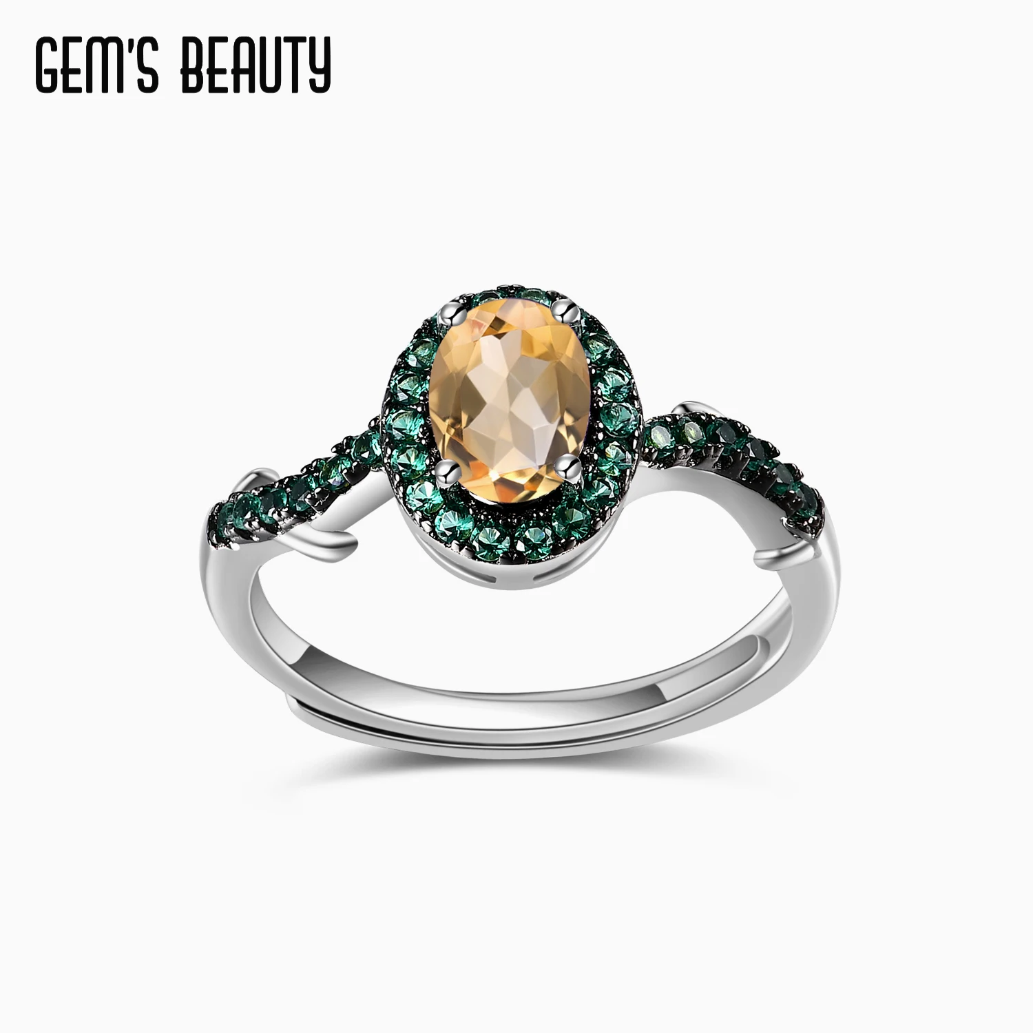 GEM'S BEAUTY Natural Citrine Gemstone Thorns Bud Handmade Statement Ring 925 Sterling Silver XAdjustable Rings For Women