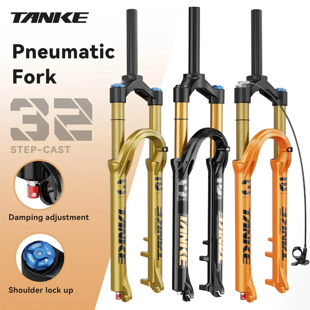

TANKE MTB Air Suspension Fork 26/27.5'' 120mm Travel Alloy Shock Absorber w/Damping & Lockout - Orange/Black/Gold