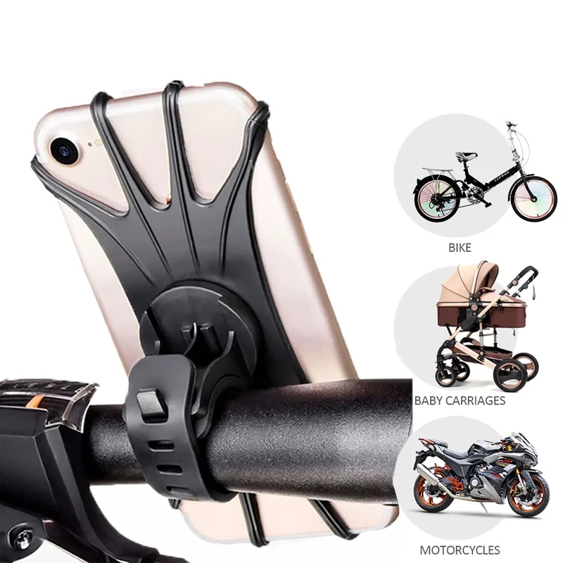 360 Rotatable Phone Stand Motorcycle Mobile Phone Holder Bike Safe Bracket Silicone Support Silicone Pull Type For iPhone Xiaomi