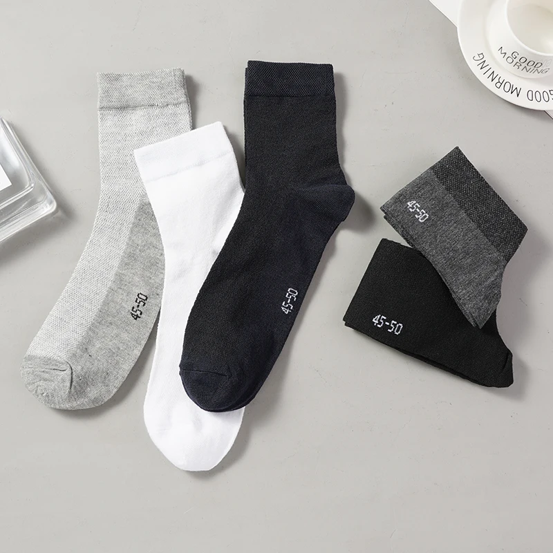 3 Pairs/Lot Men\'s Black White Socks Work Casual Business Thin Mesh Breathable Short Middle Tube Plus Size EU38-47 Sock