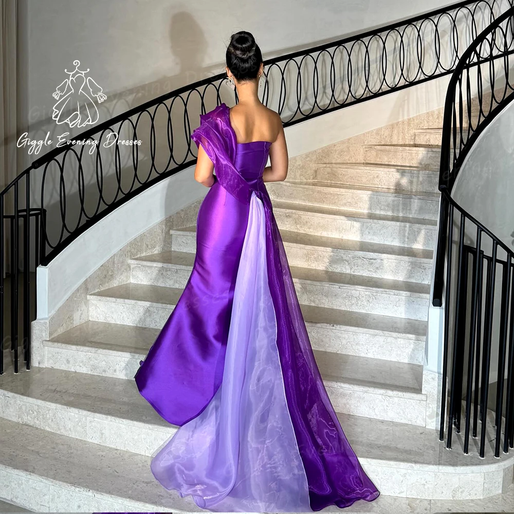 Giggle One-Shoulder Luxury Appliques Satin elegant prom dress fairy Mermaid Floor Length Saudi Royal Purple dresses for women