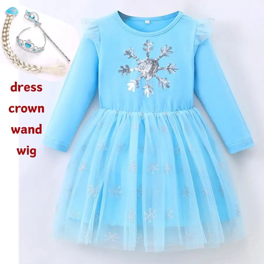 Langarm Mädchen Prinzessin Kleid 2024, Halloween Cosplay Kostüme Für Kinder Kind Schneeflocke Pailletten Disguise Karneval Party Kleid