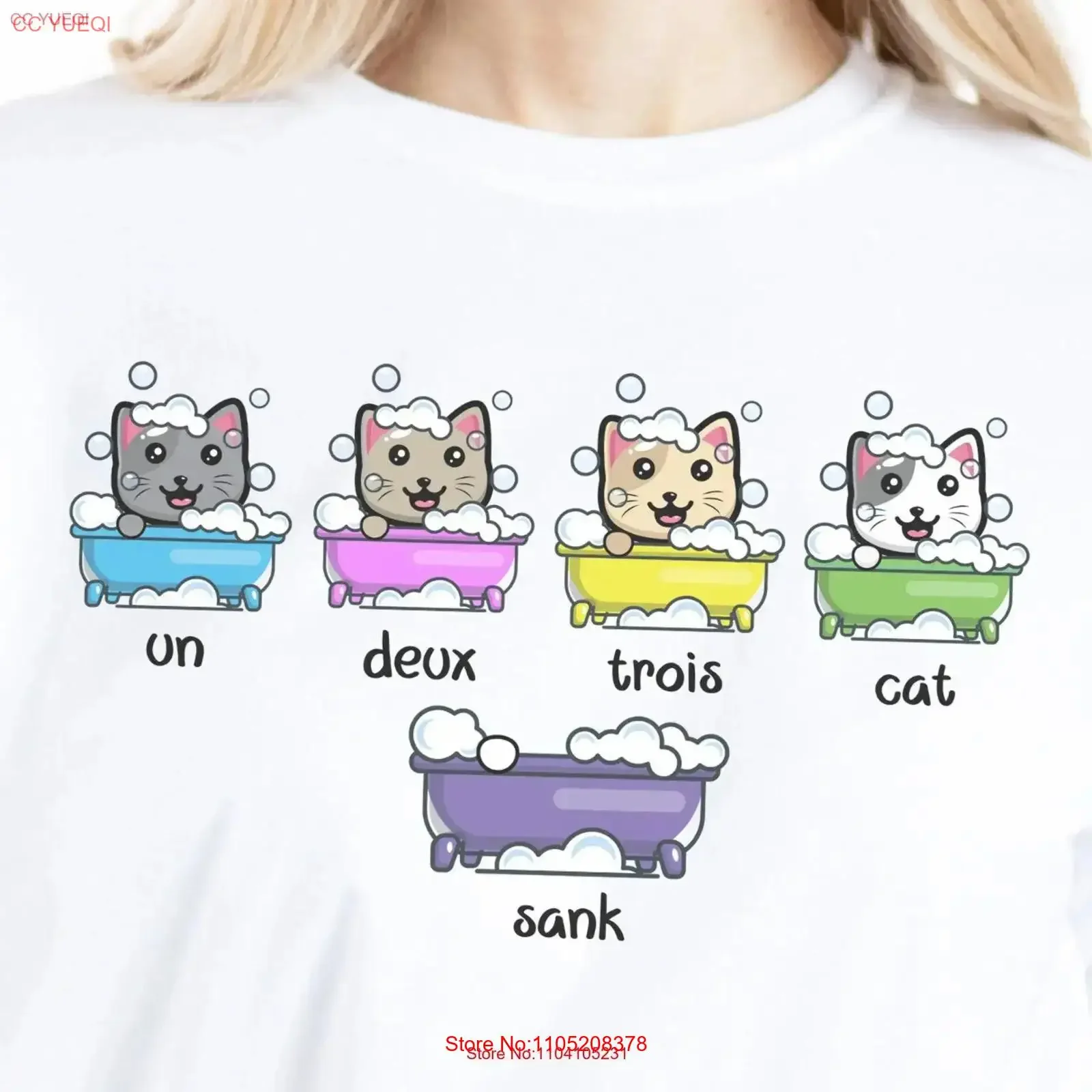 

French Language Pun T shirt Un Deux Trois Cat Sank Quirky for Lovers Fun Speakers vintage Washed Soft streetwear Breathable