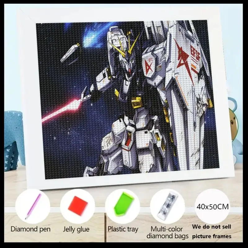 

1 шт. DIY 5D комплект алмазной живописи, полная дрель Gundam Mecha Robot аниме персонаж искусства, RX-93 Nu Gundam сверкающий кристалл горный хрусталь