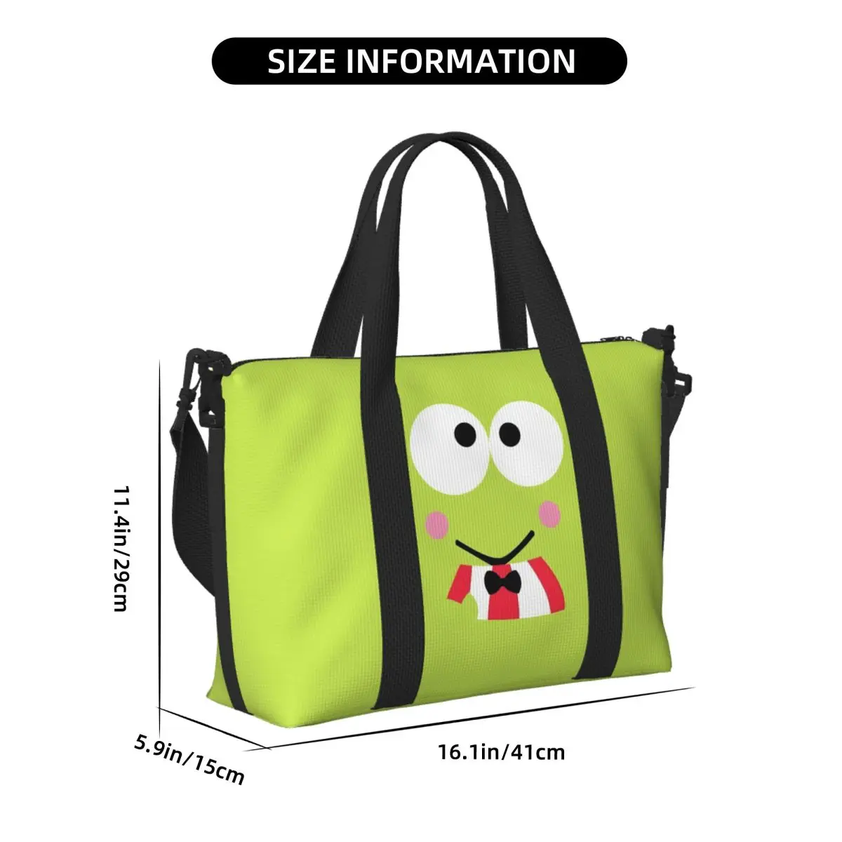 مخصص Keroppi الكرتون حمل حقيبة المرأة سعة كبيرة رائعتين الأخضر الضفدع شاطئ رياضة الكتف حقيبة سفر