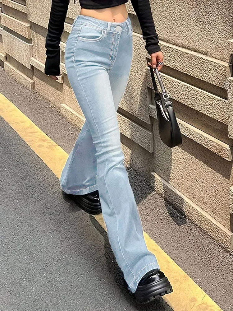 

2025 Women Stretchy Classic Flare Jeans Lady High Rise Bell Bottoms Denim Pants Girls Slim Fit Retro Blue Flare Trousers