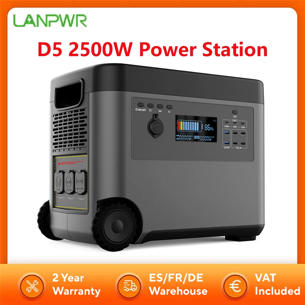LANPWR D5 2500 W tragbares Kraftwerk, Solargenerator, 2160 Wh, perfekt für Outdoor-Camping, Wohnmobil, Ausflug, Party, Heimgebrauch