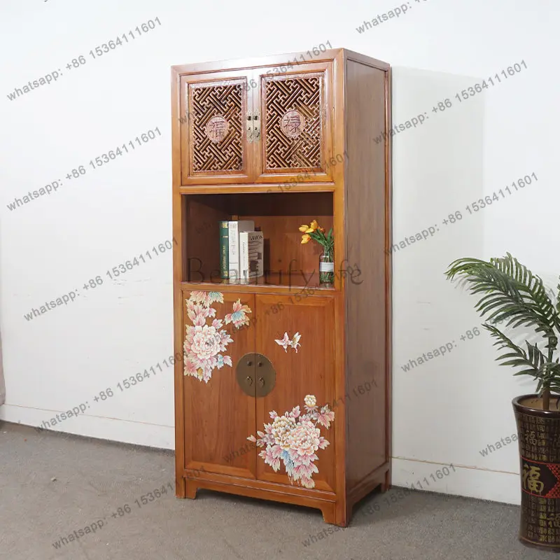 New Chinese-style painted dining side tea cabinet sofa side corner solid wood multi-layer storage cabinet
