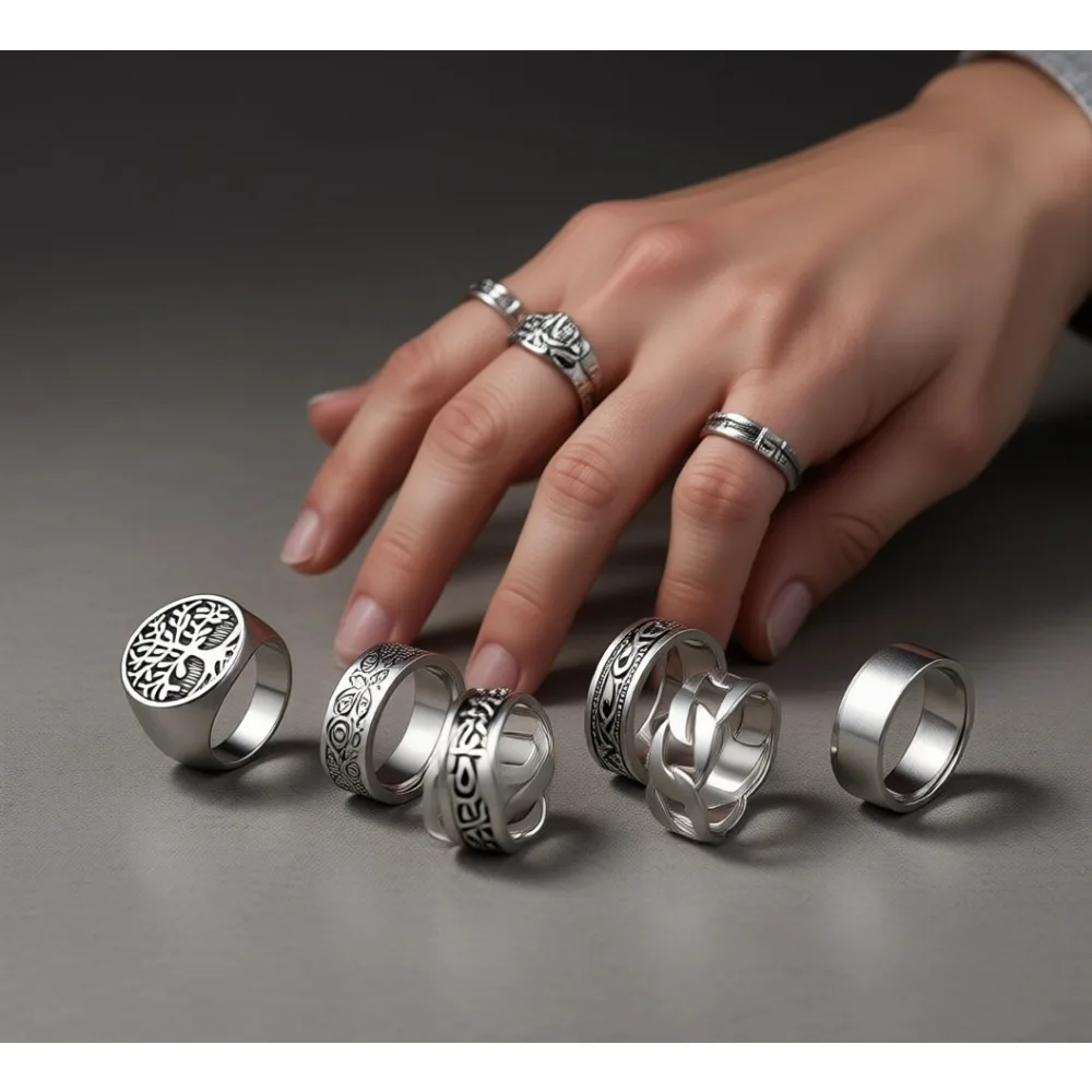 

Набор из 12 винтажных колец-печатей из нержавеющей стали для мужчин: квадратные, массивные, тонкие, для мизинца и большого пальца, свадебный комплект, размеры 7-13