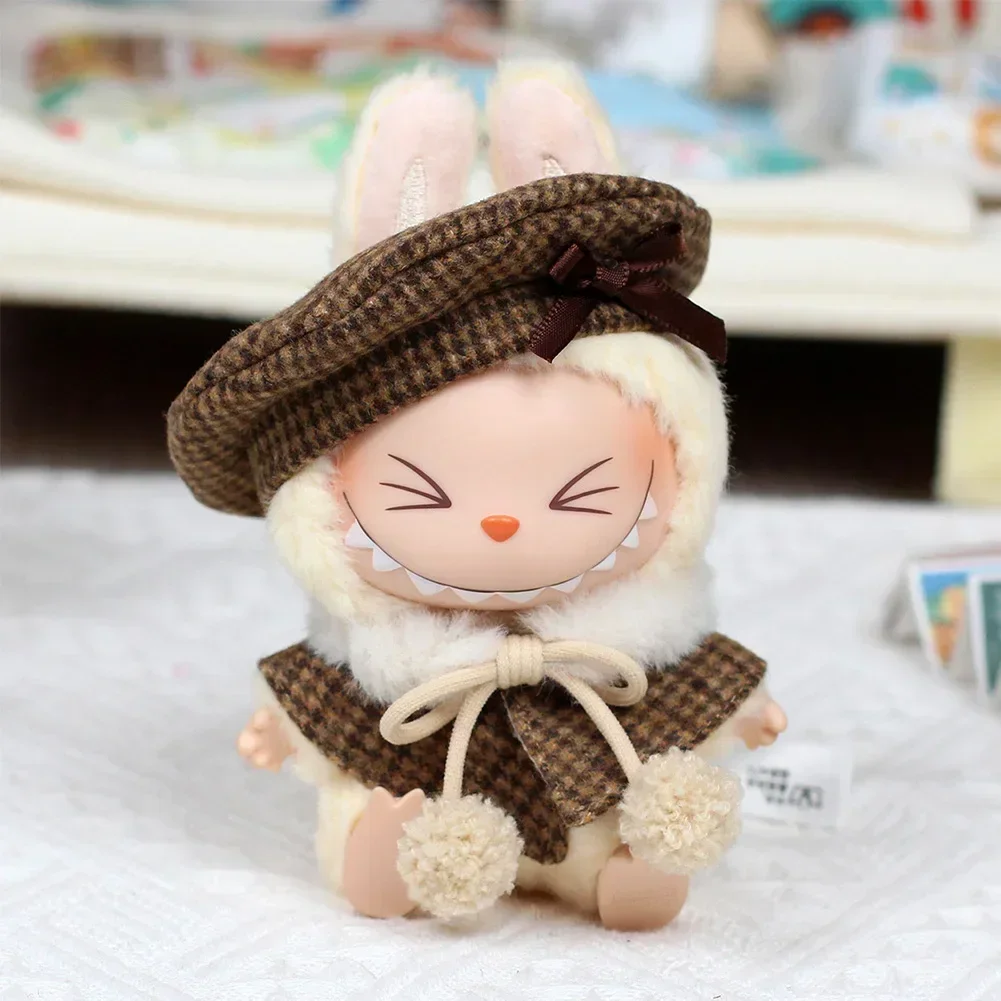 For 15cm Cute Labubu V1 V2 Stylish Cape With Beret Set Labubu Stylish Clothes Outfit Labubu Ropa