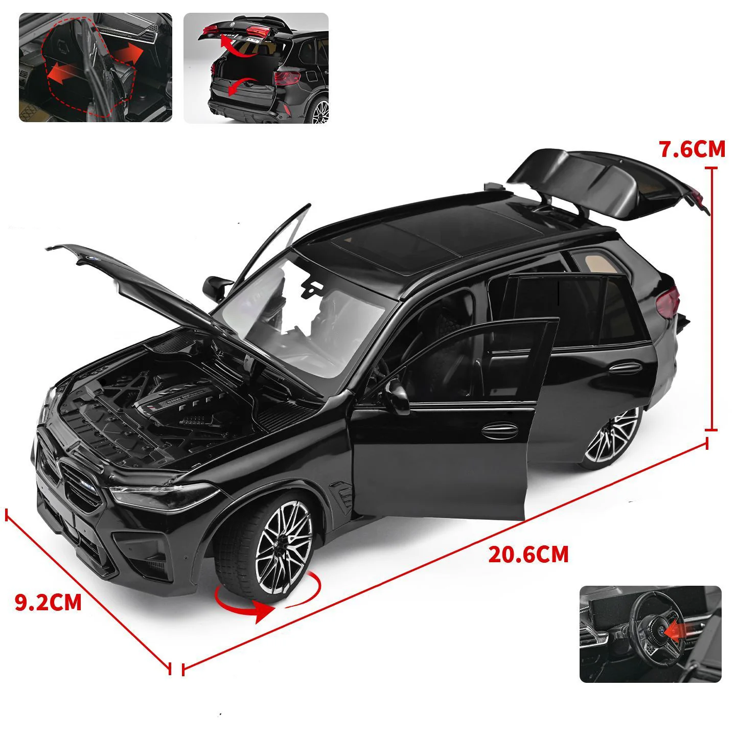 1:24 BMW X5M X5 F95 Mpower SUV Alloy Car Model Sound and Light Pull Back Children's Toy Collectibles Birthday Gift