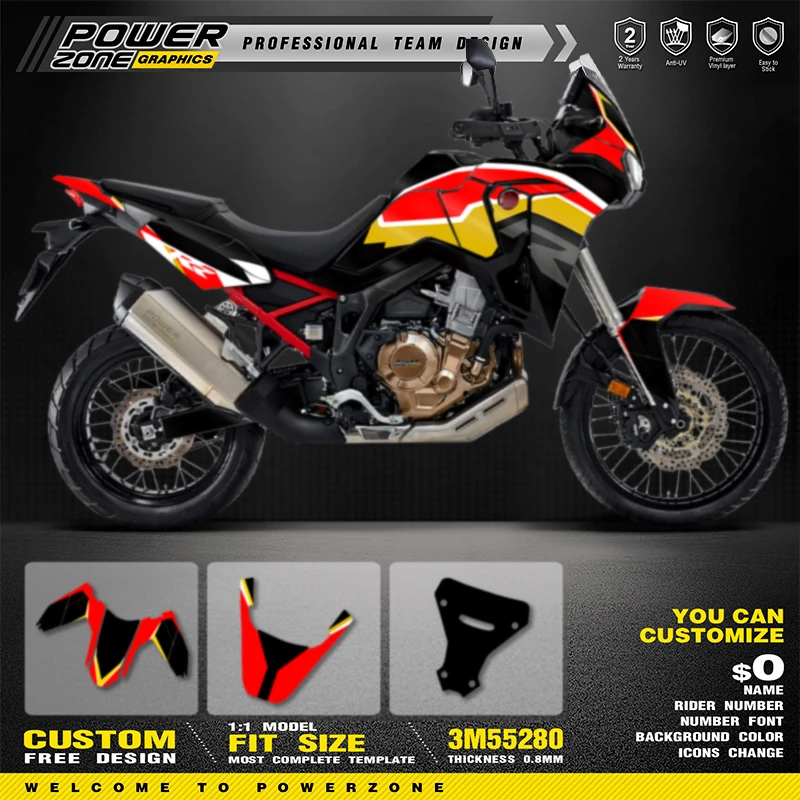 PowerZone Custom Team Graphics Backgrounds Decals Stickers Kit For Honda AFRICA TWIN CRF 1100L 2020 2021 2022 001