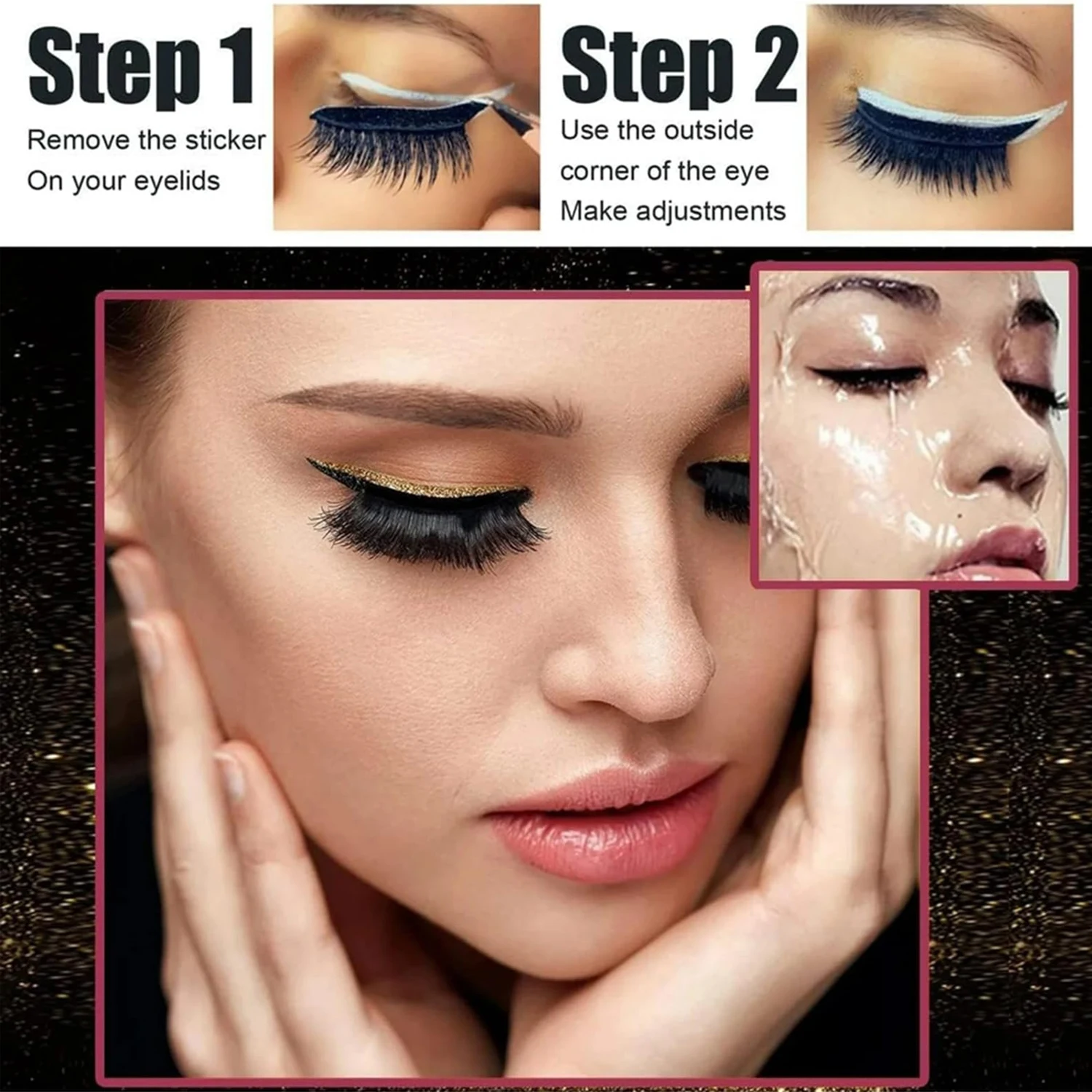 4 Pairs Glitter Self-Adhesive Lash Stickers Set, Waterproof, No Glue, for Party & Stage Makeup - view 6