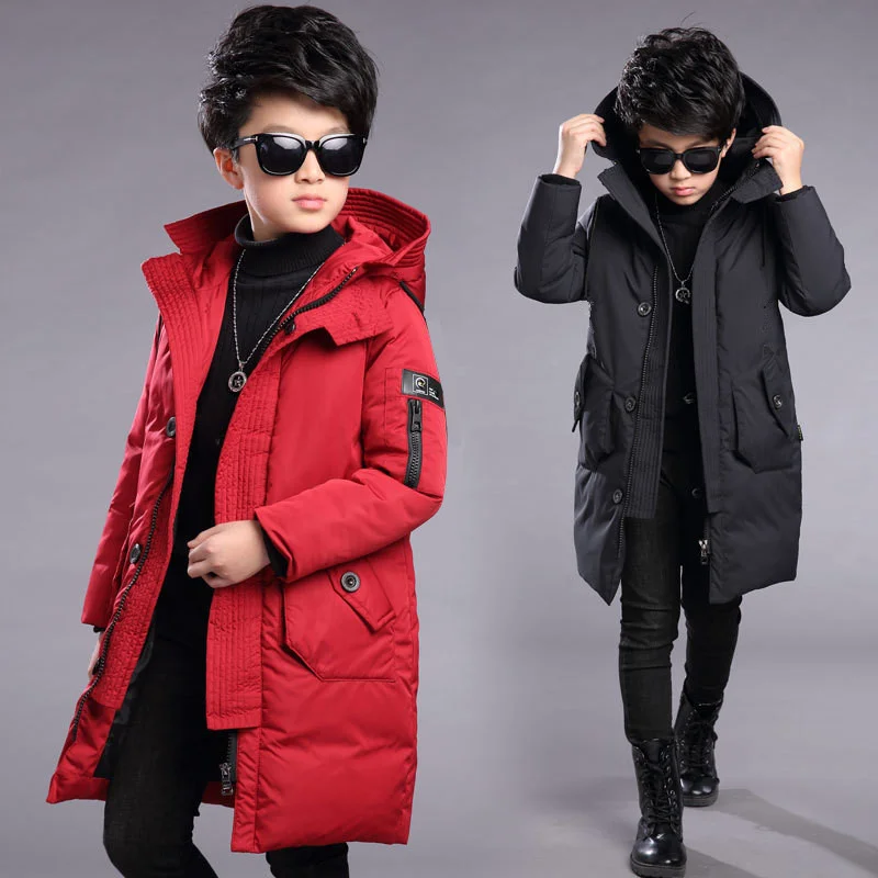 Winter 2023 Children Warm snowsuit Down Jackets for Boys Clothes Teenage clothing Kids Parkas Long Coat Size 10 12 14 16 Year