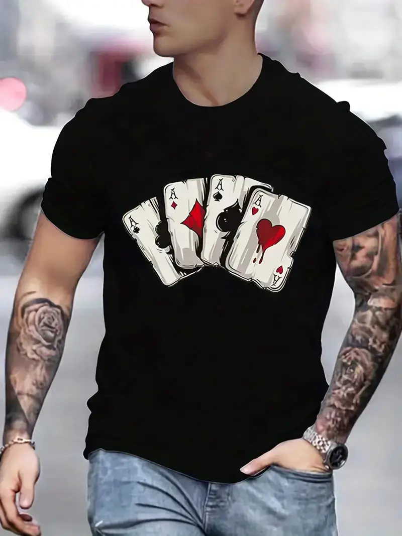 Newest Skull Poker Cards Pattern T-shirt For Men 3D Printed Hip Hop Short Sleeve T shirt Fashion Male Female Personality Tee Top