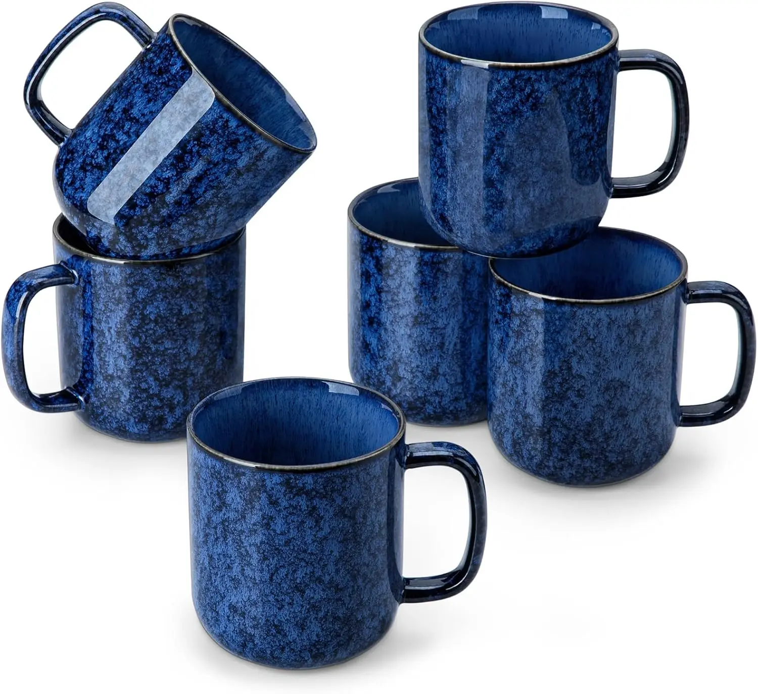 6-Piece Ceramic Coffee Mugs Set, 16 oz Stoneware Cups for Hot Tea Iced Coffee Cold Brew, Dishwasher & Microwave Safe