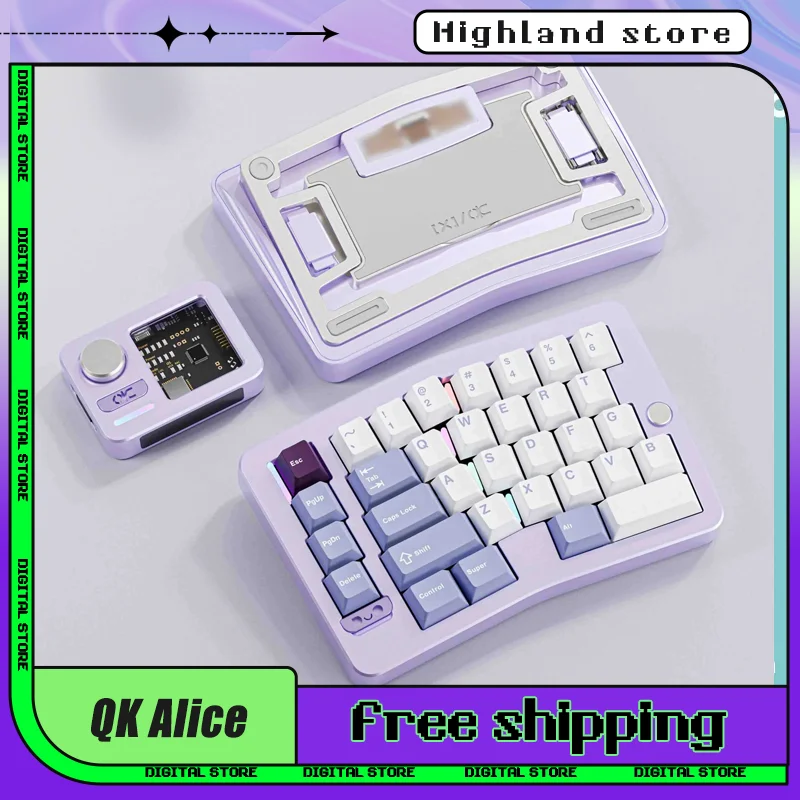 

QK Alice Duo Split Keyboard Kit Dual Mode Wired QK Alice Split Keyboard Wireless Gasket Custom 1.2MM pcb slotting CNC aluminum