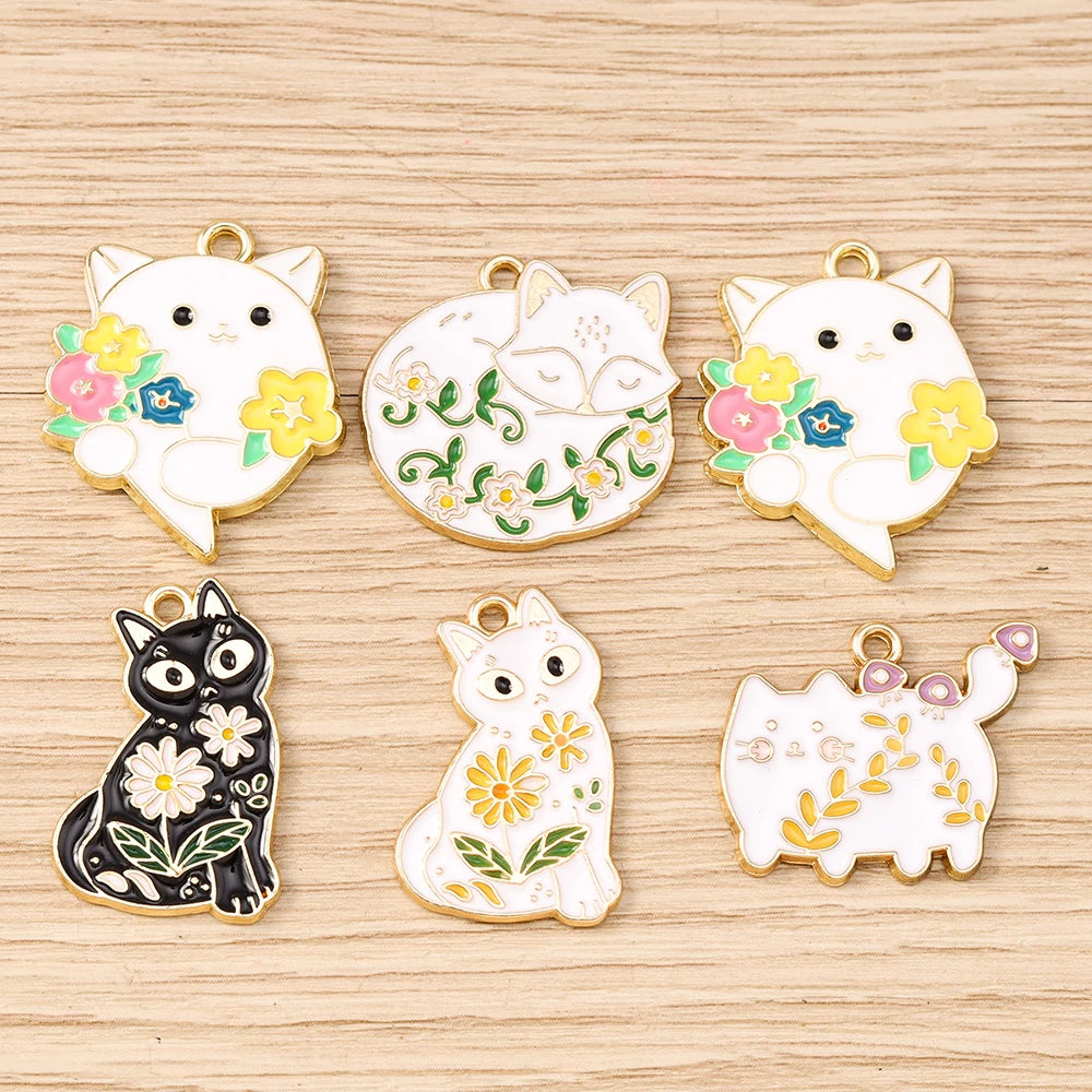 Tusember لطيف المينا الأزهار القط سحر زهرة القطط قلادة صالح القلائد DIY اليدوية تصميم الأزياء مستلزمات العثور على المجوهرات #4