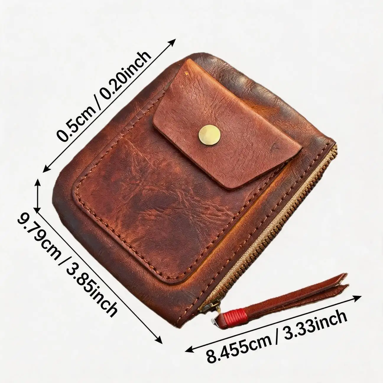Hot Sale Genuine Leather Retro Zipper Coin Purse Card Holder Storage Bag Wallet Key Bag