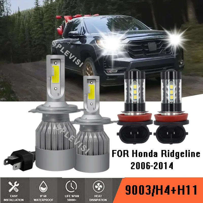 

4x 9003 H11 LED Headlight Bulb Kit High Low Beam 6000K White luces led para For Honda Ridgeline 2006-2014 2007 2008 2009 2011