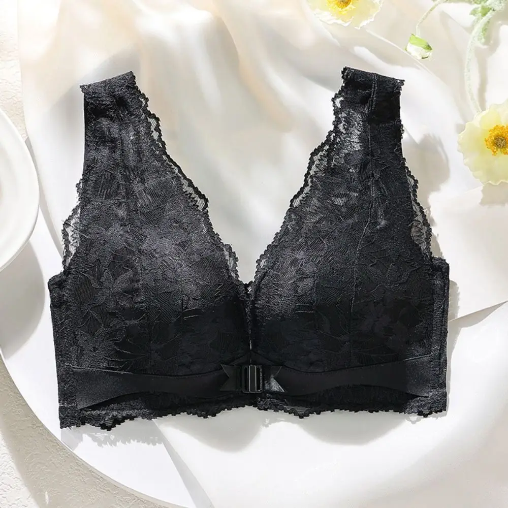 

Sweet Push Up Front Button Lace Bra Anti-sagging Breathable Wireless Deep V Bra Shockproof Lingerie Women Underwear Summer