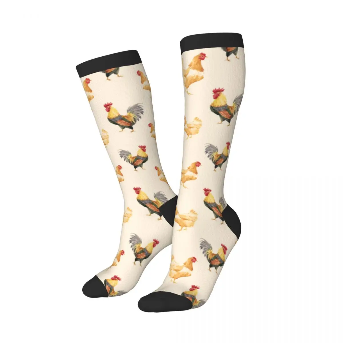 Watercolor Rooster Pattern Unisex High Socks for Men Women Autumn Winter