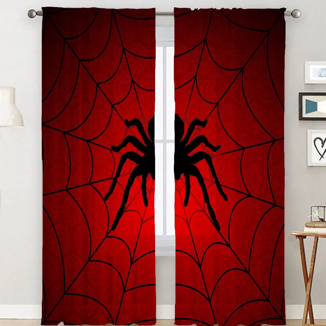 Cartoon Spider Red Web Halloween Boy Girl Kids Window tende tende per soggiorno camera da letto cucina porta Home Decor 2 pezzi