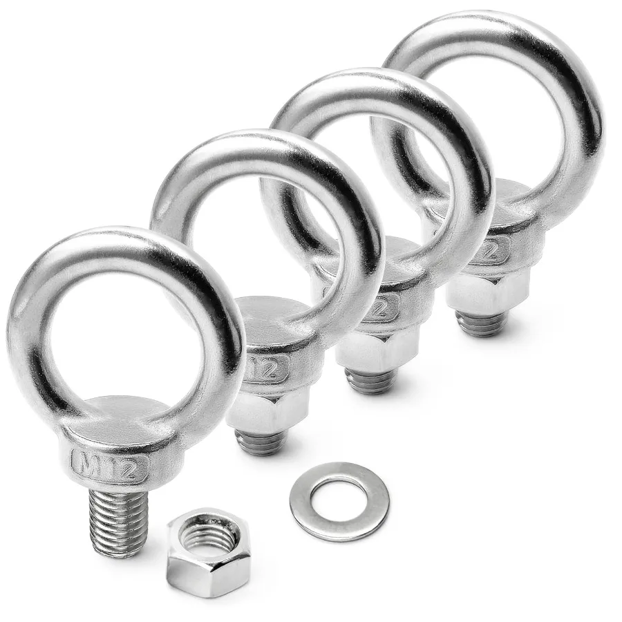 

4 Sets M12 x 20mm 304 Stainless Steel Eye Bolt Heavy Duty Shoulder Lifting Ring Threaded Eyebolts with Nuts Washe 4 M12 x 20 mm