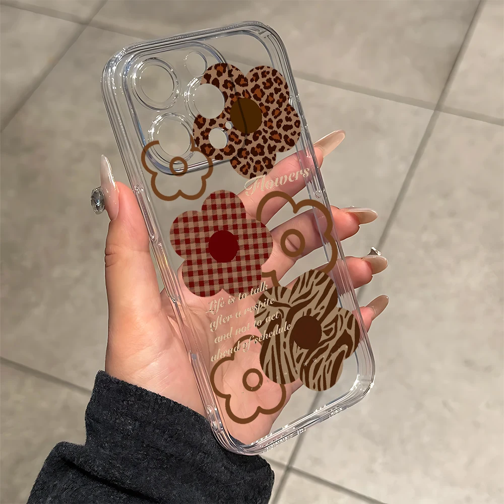 茶色の模様の花柄シリコン製iPhoneケース（iPhone 17、16、15、14、13、12、11 Pro、Xs Max、Air、Mini、7、8、6、6s Plus、SE 2020、2022対応）