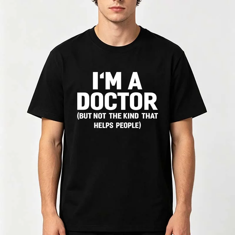 I'm A Doctor T-Shirts mit Buchstabenaufdruck für Herren, Sommer, lässige Mode, minimalistische High-Street-Tops, Rundhalsausschnitt, kurze Ärmel, Baumwoll-T-Shirts – Detail 4
