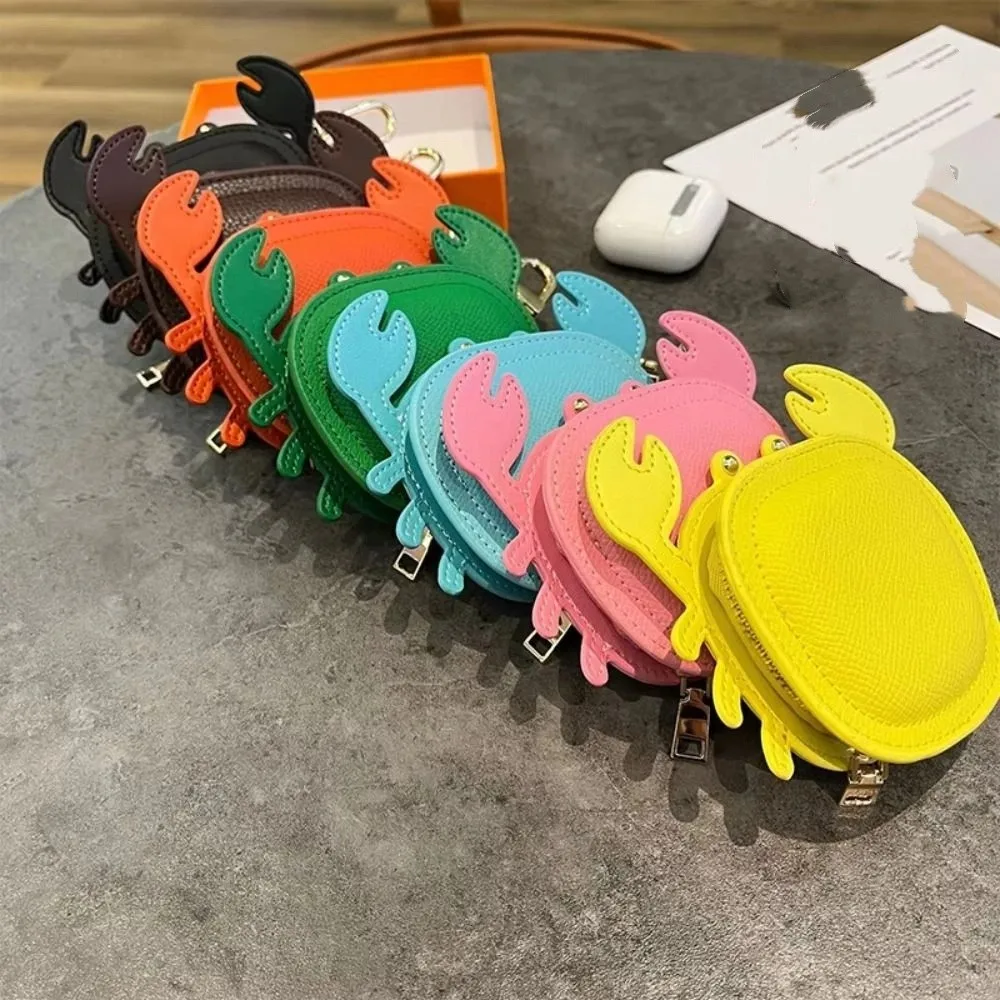 Caranguejo dos desenhos animados moeda bolsa chaveiro zíper bonito caranguejo couro do plutônio pingente mochila cabide pequena bolsa fone de ouvido saco feminino