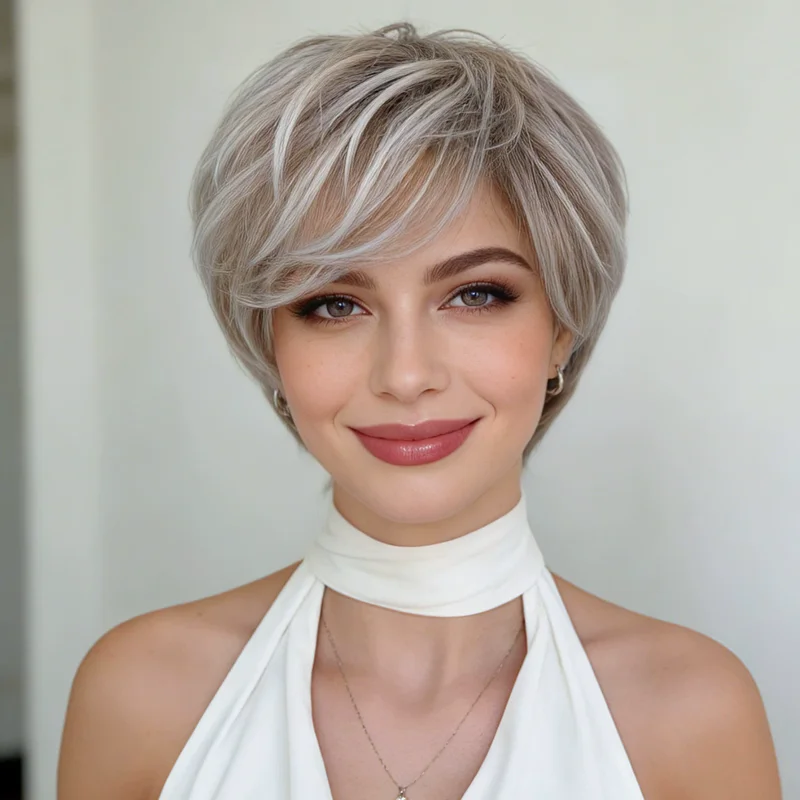 Synthetic Short Curly Wig for Women Breathable Hair Extensions Mixture Color Daily Cosplay Head Cover Ladies Stylish Accessory