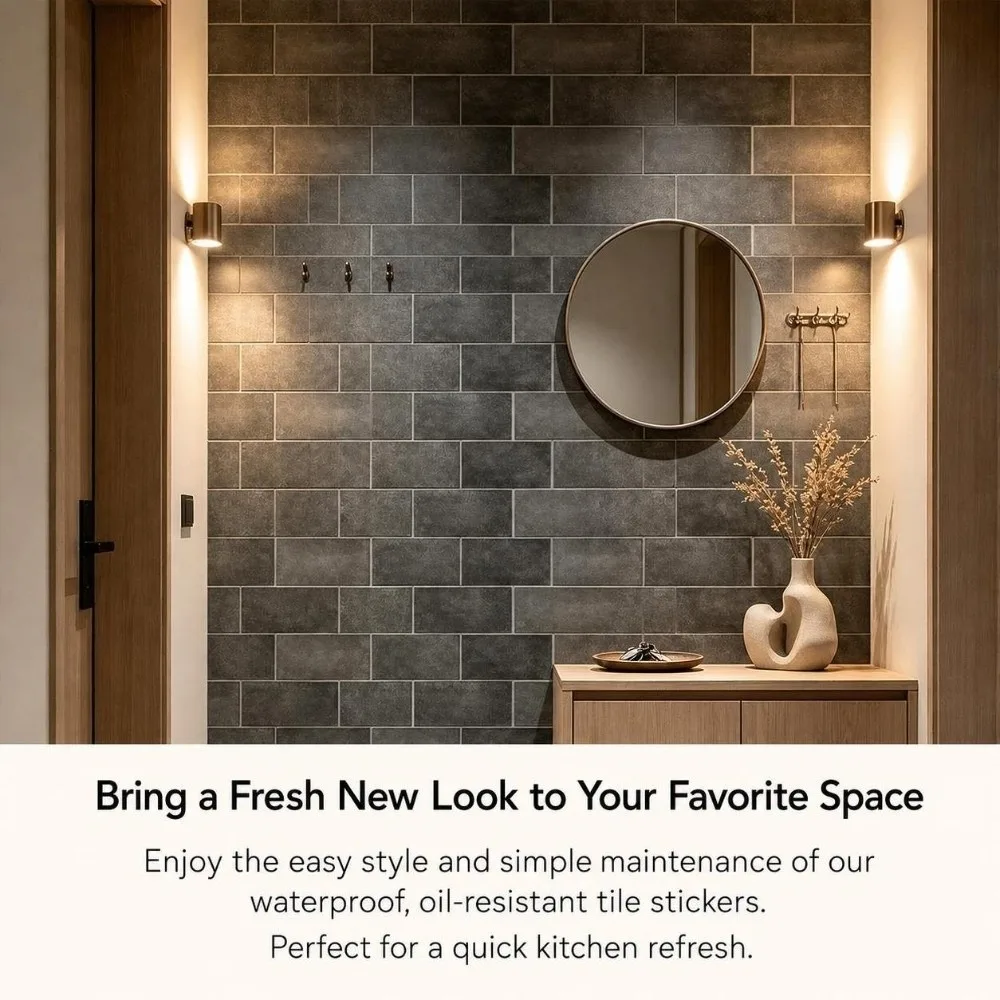 2PCS Self Adhesive Tile Sticker Water Oil Repellent Multi Color Wall Cover Sheet Easy Wipe Clean Long Strip Design