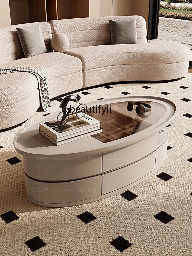 

New Coffee Table Designer Model round Arc Anti-Collision Modern Light Luxury Home Living Room Tea Table with Glass Surface