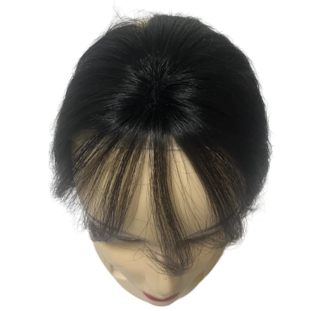 Magic Paste Hair Toppers for Women No Clip Human Hair French Bangs Cover Thinning Grey Hair Fluffy Hook and Loop Hair Patches