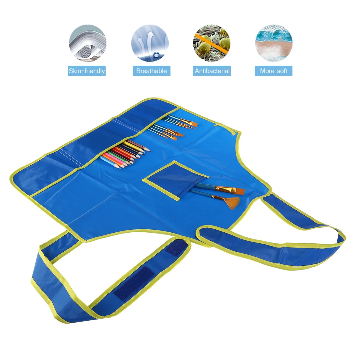 

Waterproof Childrens Art Smock Blue 485x475cm 4 Pockets for Paints Pens Snacks Drawing Kids 3-12 Years Painting Smock