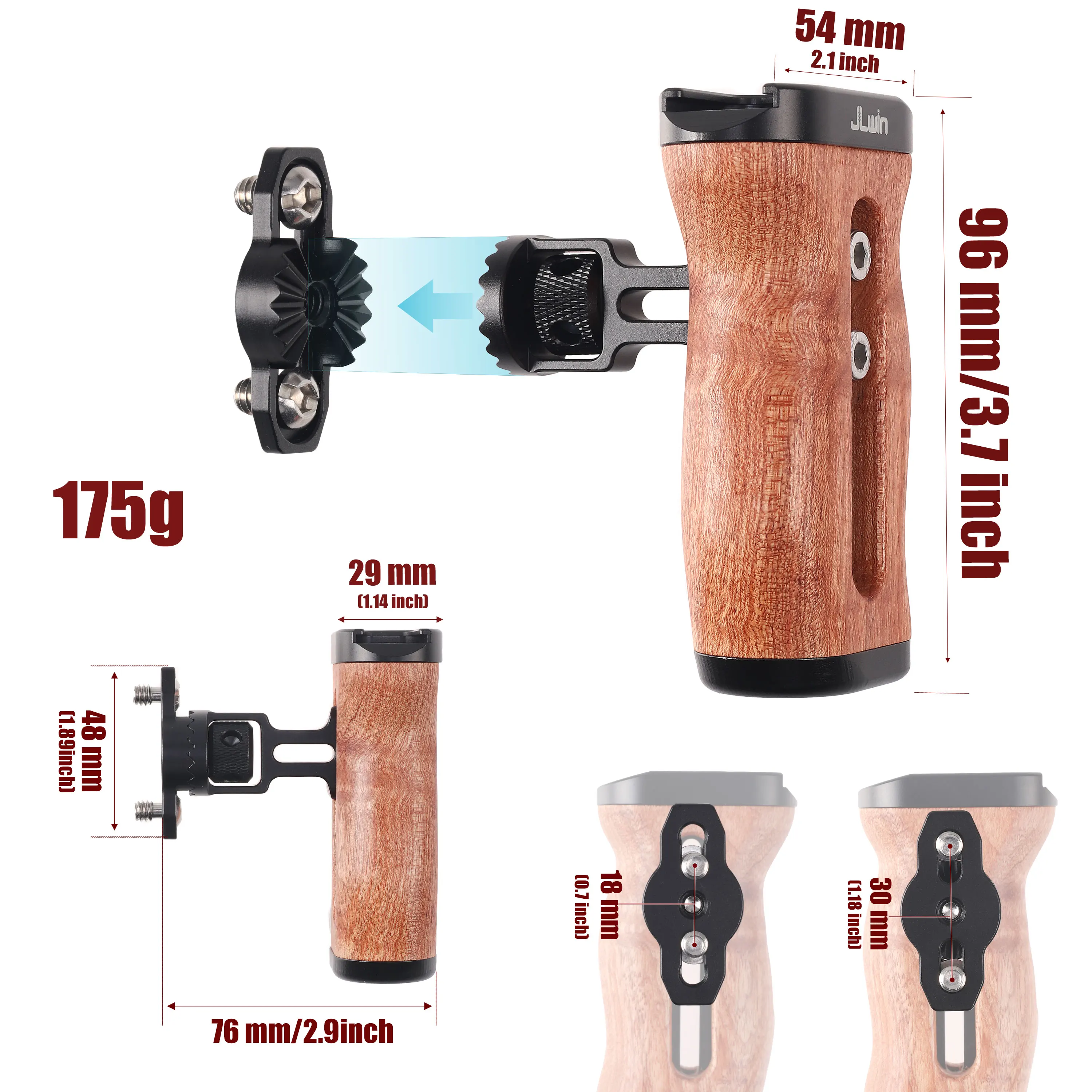 Universal Camera Cage Side Handle for Sony/Canon/Nikon Camera Wooden Handgrip 1/4 Screws Cold Shoe Quick Assembly/Disassembly