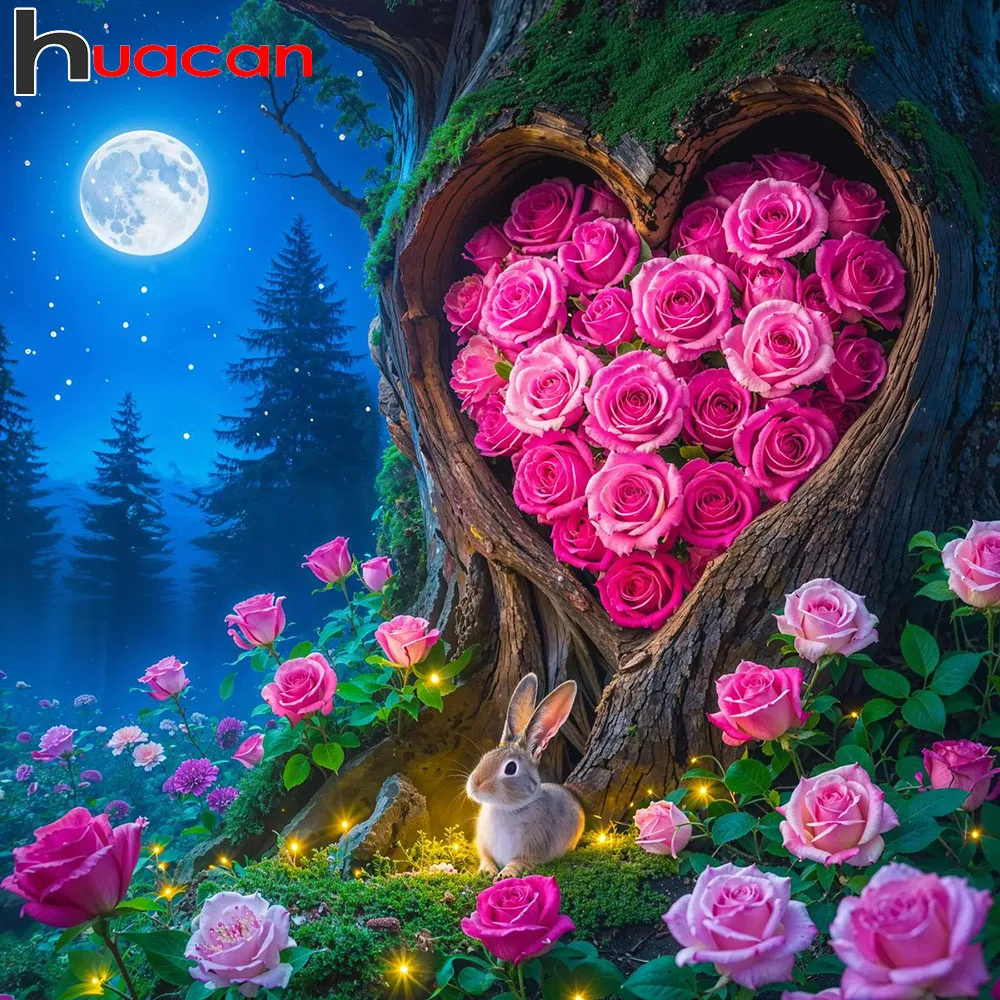 Huacan Diamond Painting Rose Moon Diamond Embroidery Flower 