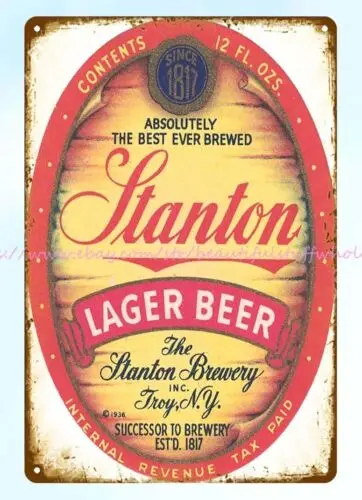 kitchen wall hangings 1930s Stanton Lager Beer Brewery Troy NY metal tin sign