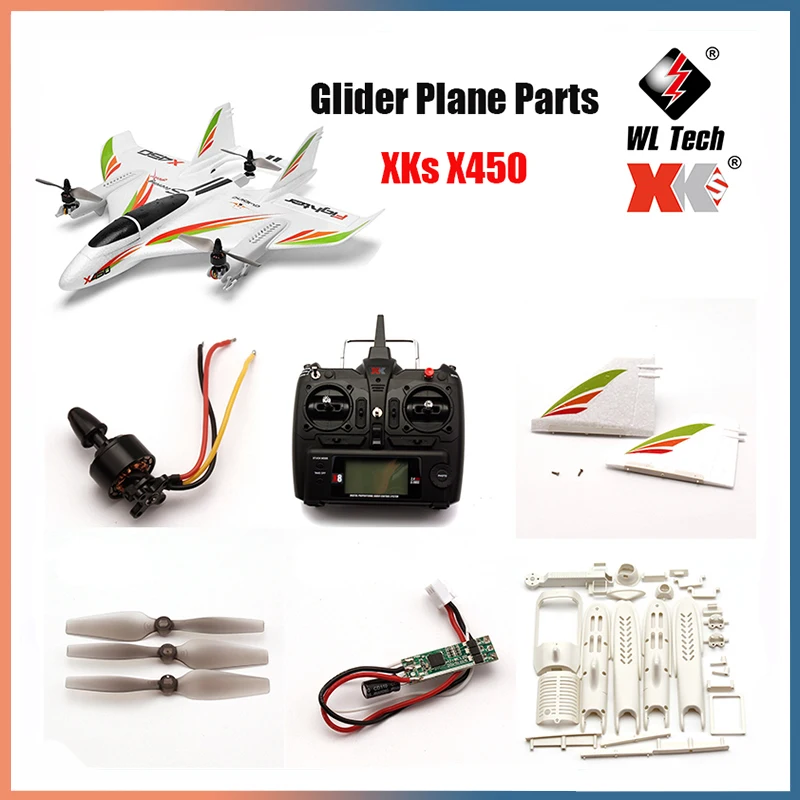 RC Glider Plane Parts Board Receiver Motor  Servo Main Blades Screw Shell Propeller Receiver ESC Light Pull Rod WLtoys XK X450