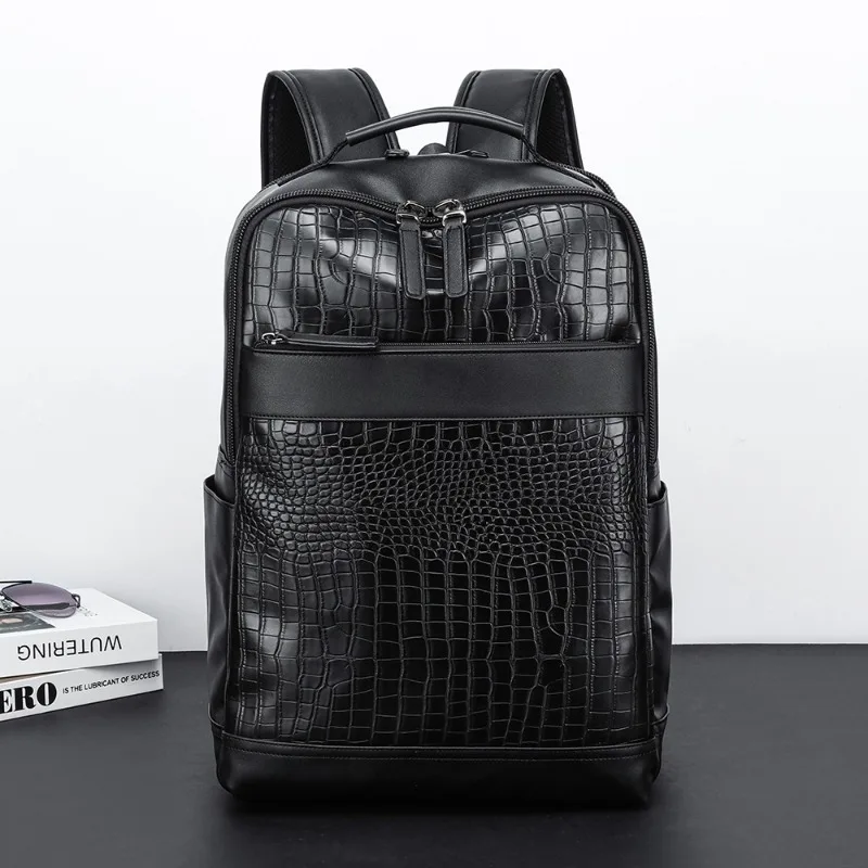 New Men's Backpack Large Capacity Business Laptop Backpacks for Men Luxury Crocodile PU Leather Travel Backpack Luggage Bag