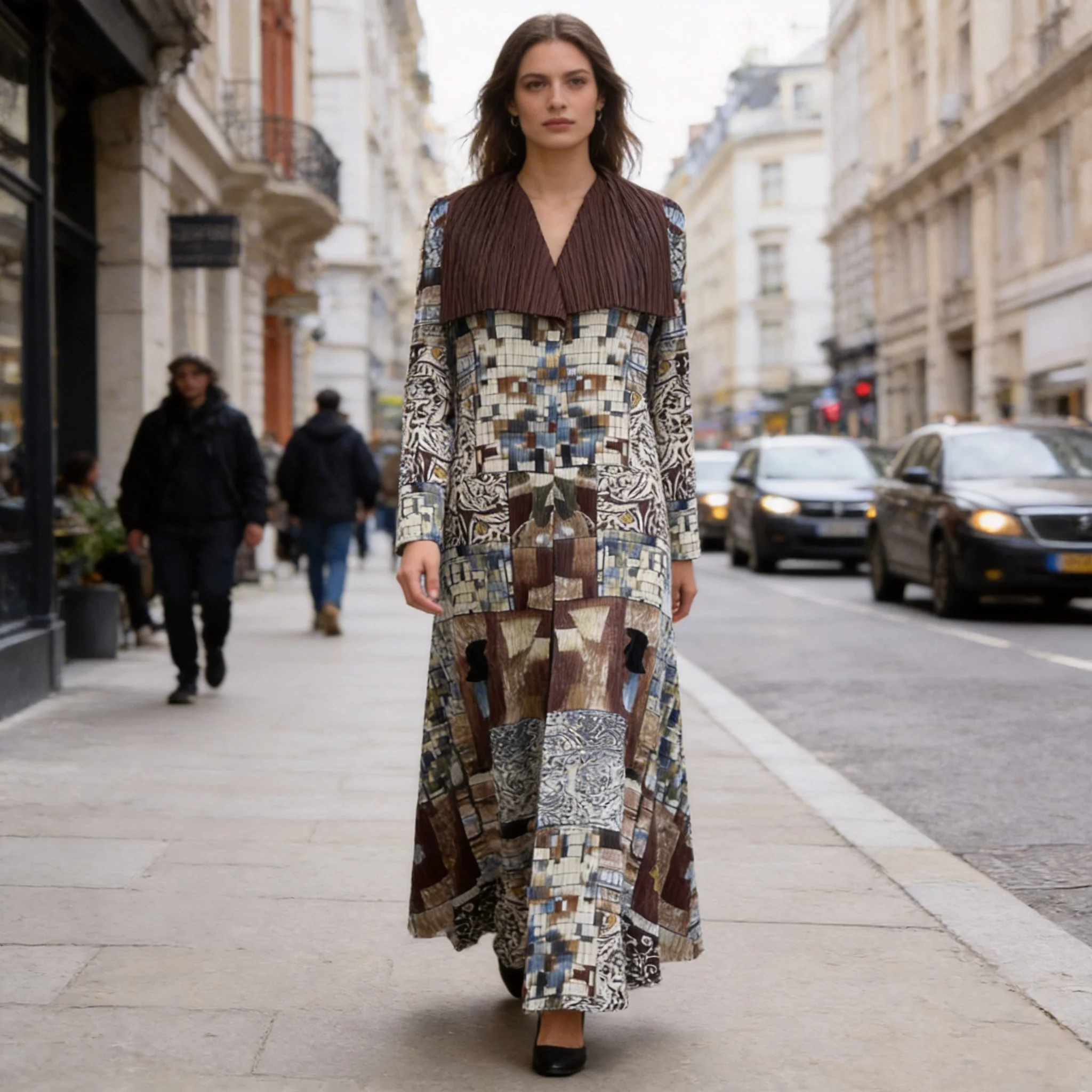 

Miyake Pleated Print Foldable Collar Long Sleeved Trench Coat for Women 2026 New Winter Original Designer Fashion Cardigan Dress