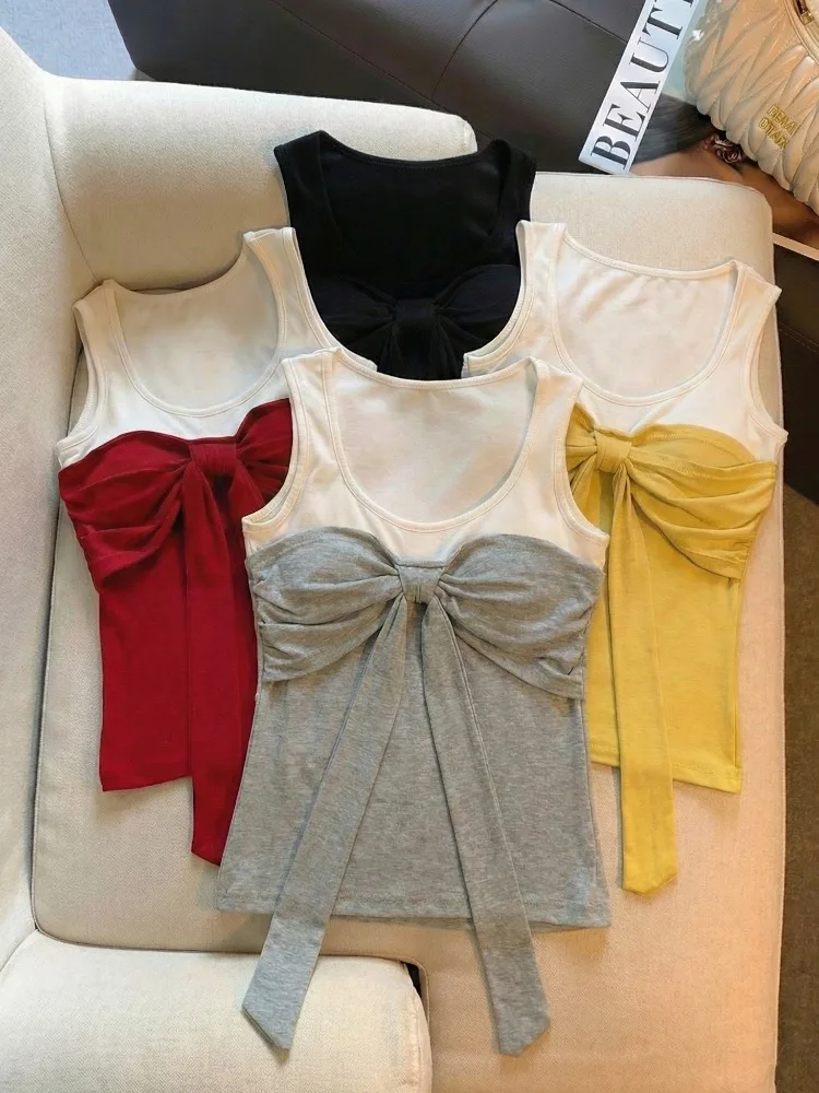 Top sexy de tirantes con lazo de mariposa y colores contrastantes para mujer, novedad primavera-verano, prenda interior adelg...