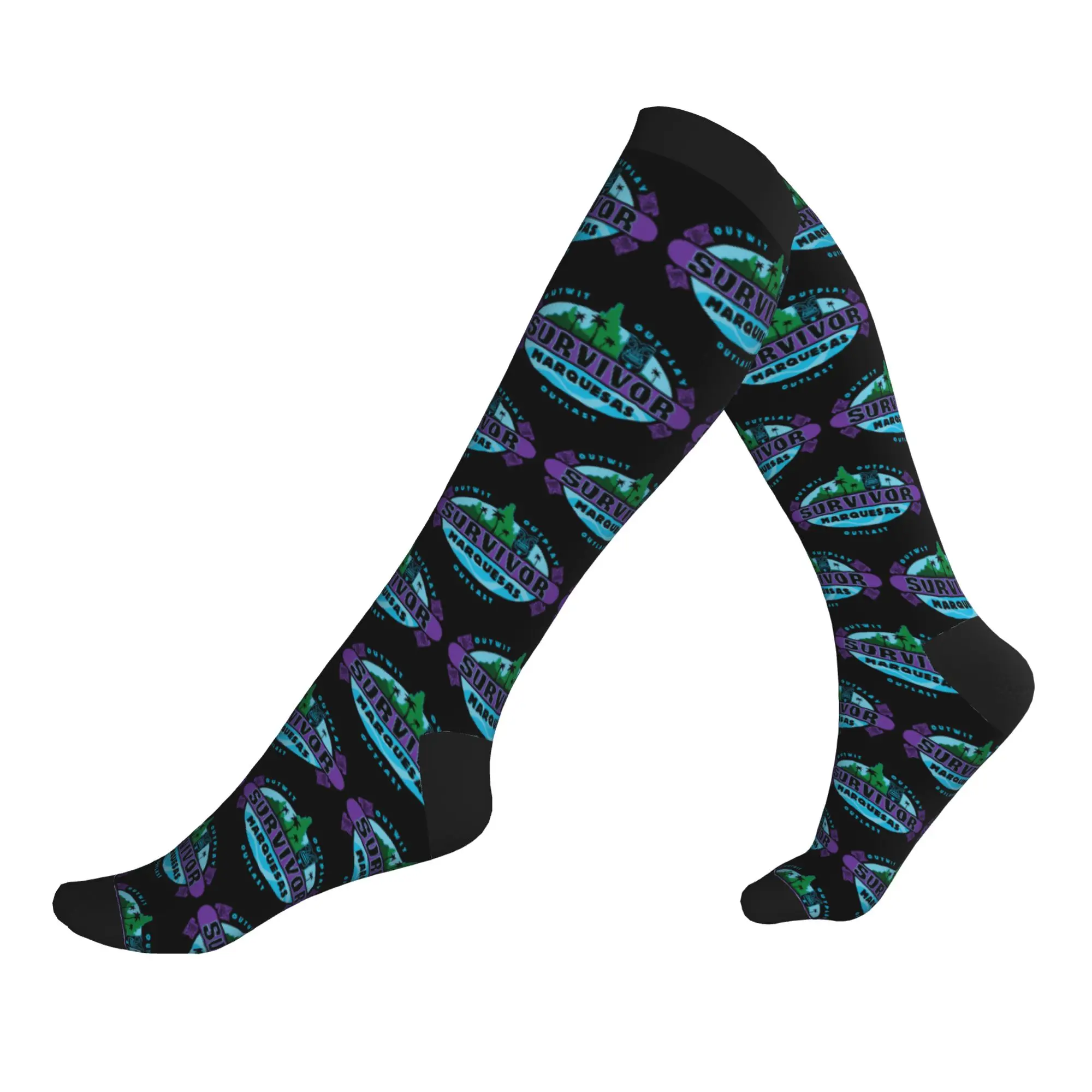 Chaussettes Marquesas à imprimé Kawaii Reality TV Survivor pour femmes et hommes, chaussettes de sport extensibles pour l'été, l'automne et l'hiver, chaussettes de compression