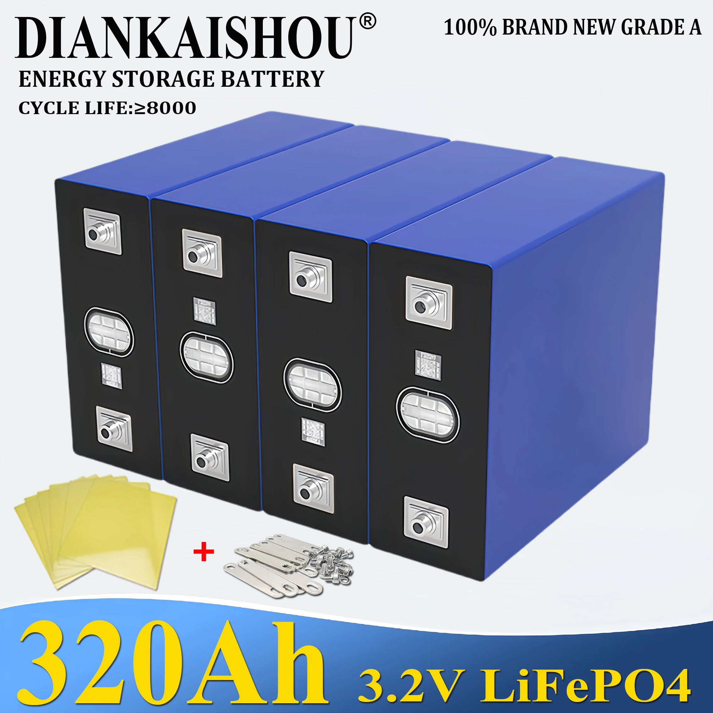 

1-16pcs 320Ah 3.2V Lifepo4 Rechargeable Battery Lithium Phosphate Travel Solar Campers Cell 12v 24v batteries Grade A Tax Free