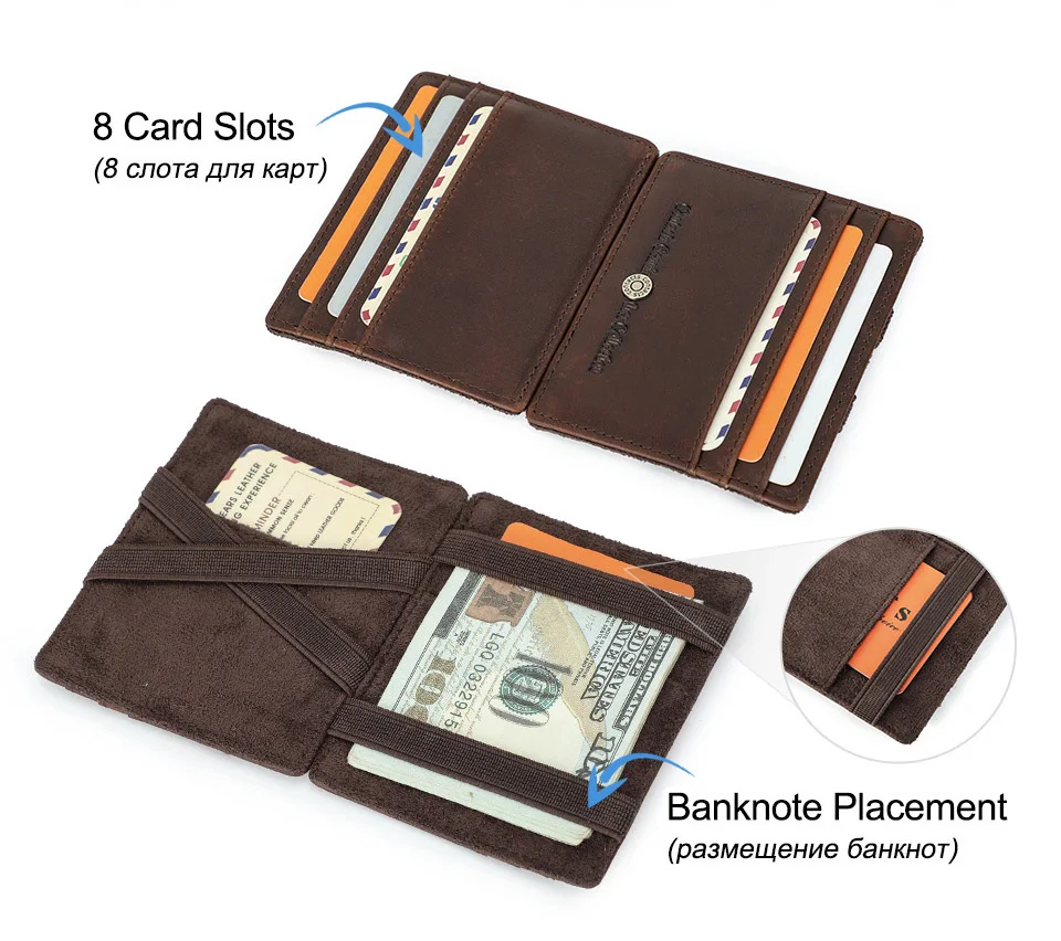 ماجيك تيل حامل بطاقة جلدية حقيقية محفظة سحرية سليم Bifold تتفاعل الذكور محافظ صغيرة سستة عملة جيب محفظة صغيرة المال كليب