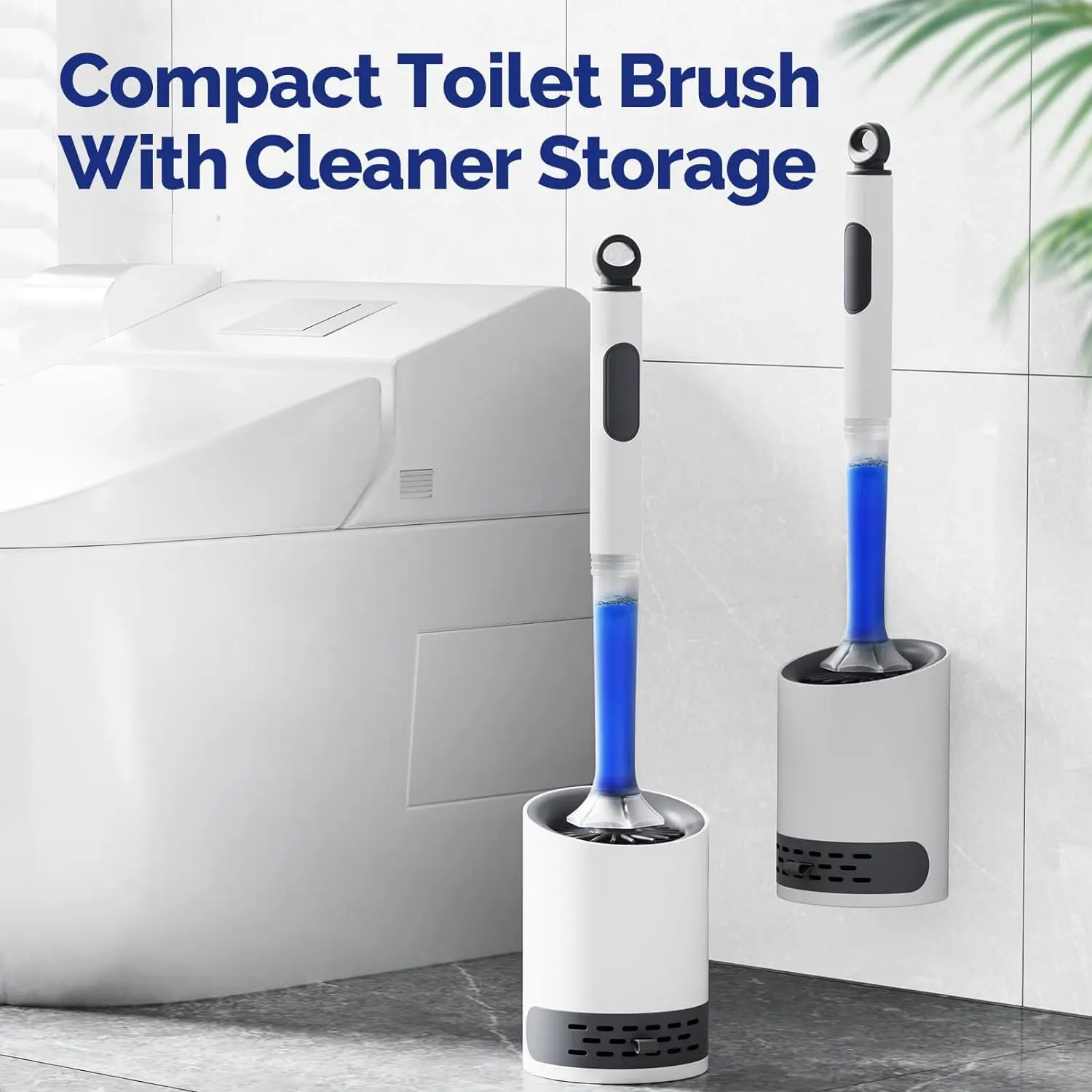 Toilet Bowl Brush Holder Set: Silicone Toilet Brush with Refillable Handle Dispenser - Bathroom Scrubber Rv Cleaner Toilet Brush