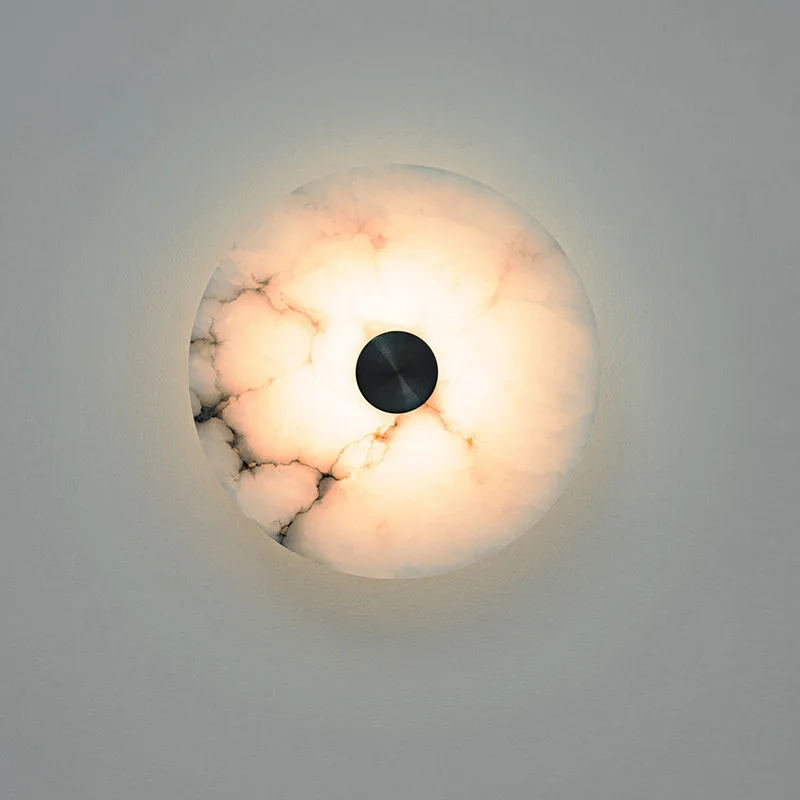 

Modern Spanish Marble Wall Lamp Circular Bedside Lighting for Living Room Bedroom Corridor Elegant Background Wall Lighting