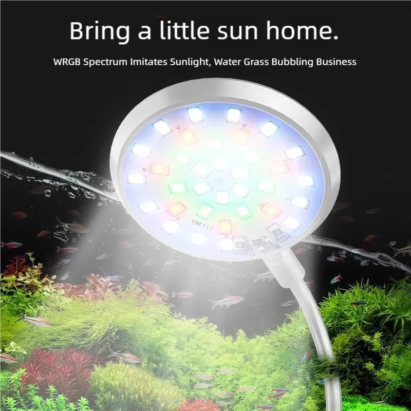 Aquarium Light With Adapter LED Clip On Fish Tank Light, Small Full Spectrum USB Light 360° Rotation Lighting