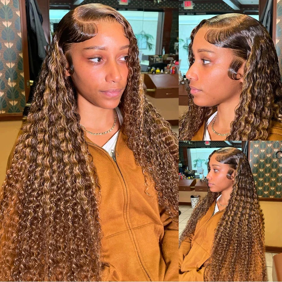 30 40 Highlight Deep Wave Hd Lace Frontal Wig 13x6 Honey Blonde Human Hair Wig Brazilian #4/27 Wet And Wavy Curly Wigs For Women image 4